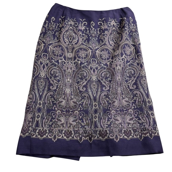 Talbots Dresses & Skirts - Talbots Paisley Wool Midi Skirt Women 14W Purple Pencil Lined Business Slit